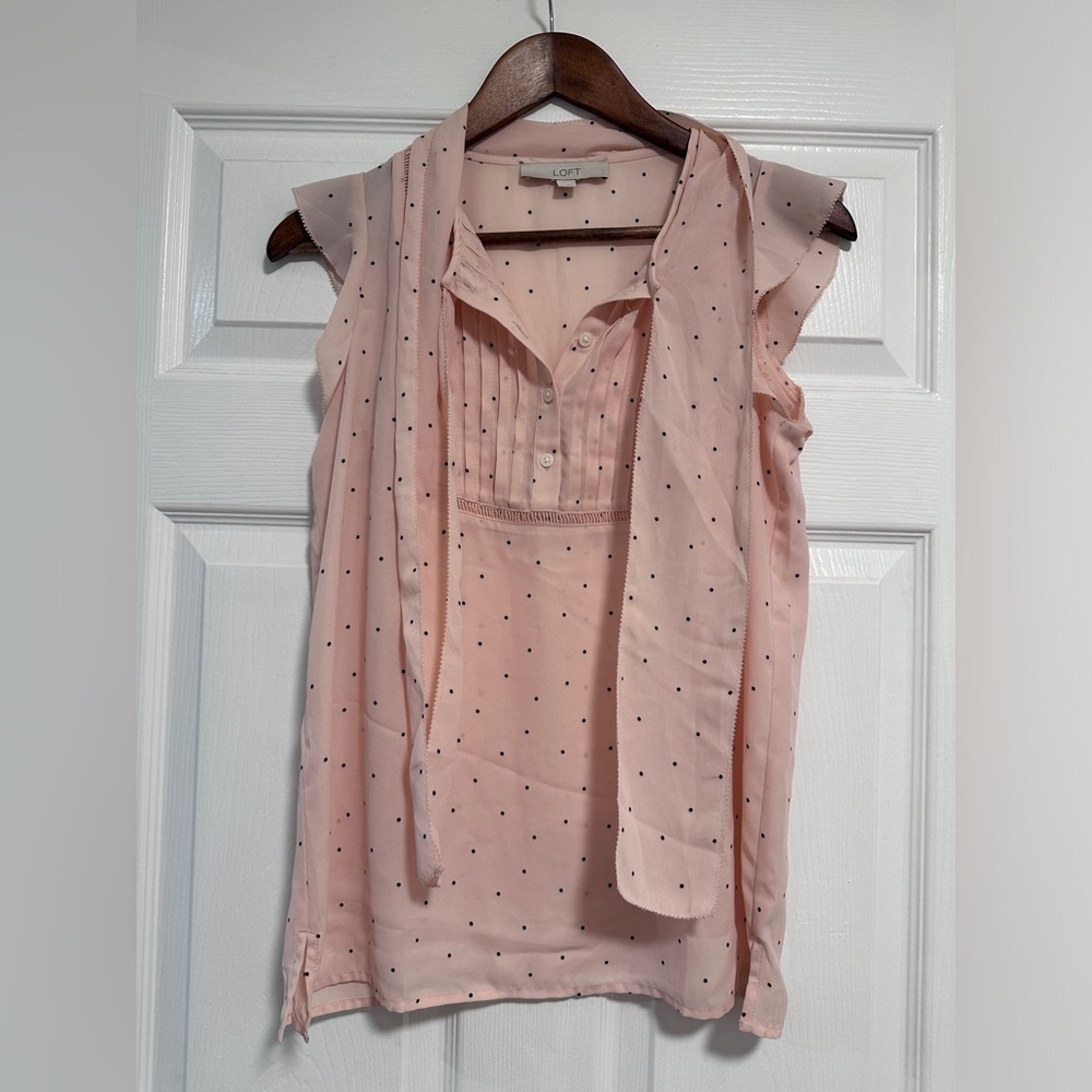 LOFT Women’s Blouse Ballet Pink with Black Polka Dots